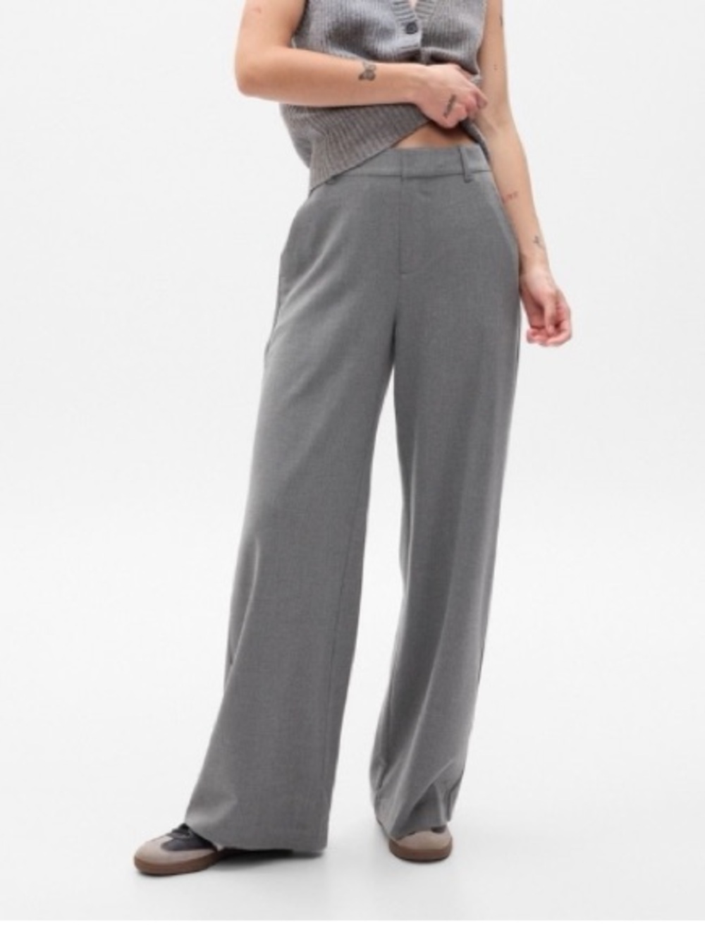 Gap Easy Trouser High Rise Relaxed Wide Leg Pant Minimalist Career Grey 12